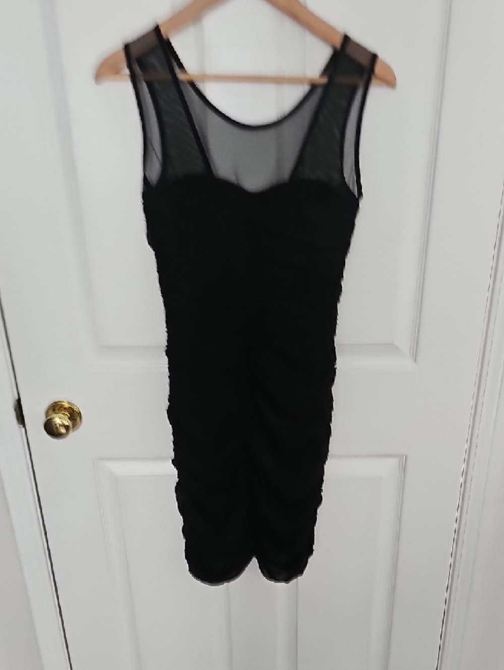 Club Monaco Black Mesh-Top Ruched Silk Dress - Picture 5 of 10
